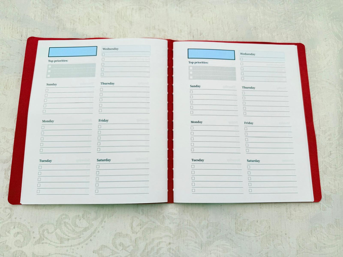Handmade Soft Cover Weekly Planner Journal, Exposed Stitching