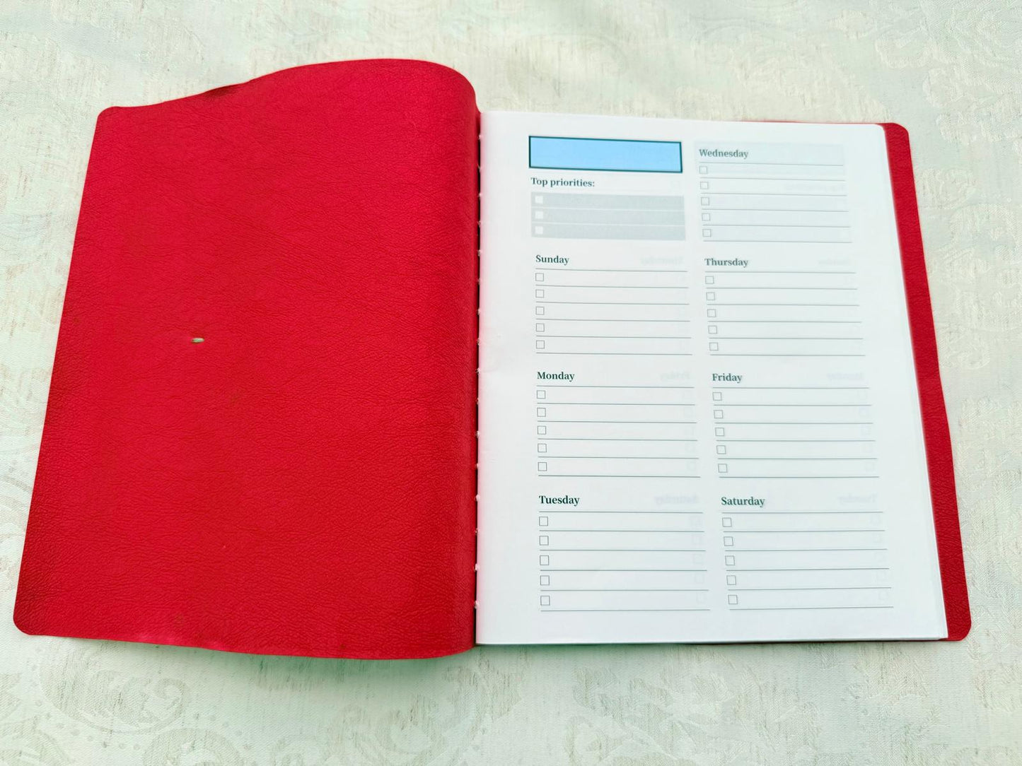 Handmade Soft Cover Weekly Planner Journal, Exposed Stitching